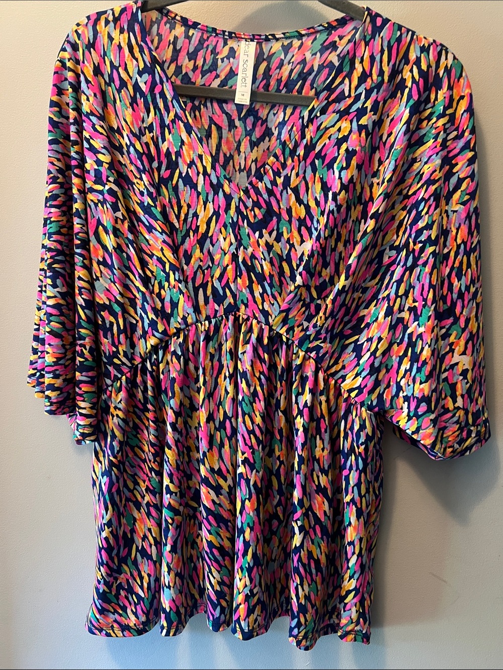 Colorful Abstract Brushstroke V-Neck Top